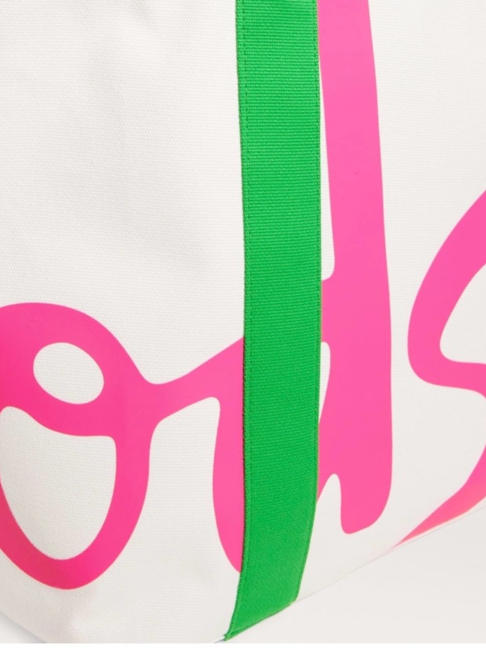 Harrods White Tote with Pink Script and Green Handles - Picture 5 of 5